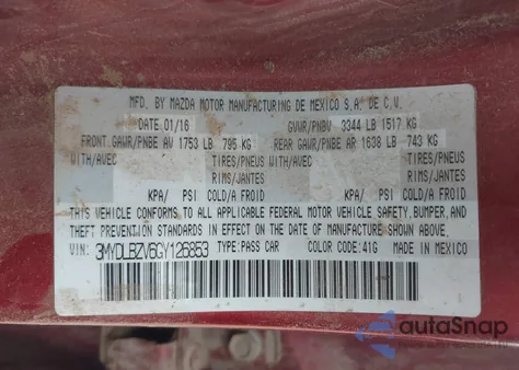 2016 Scion Ia from USA, damaged, VIN 3MYDLBZV6GY126853